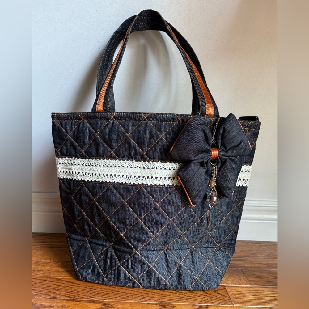 New Elegant Na Raya Denim Tote Bag with Bow